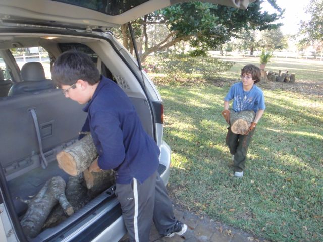 We started with gathering big fuel for the campfire.