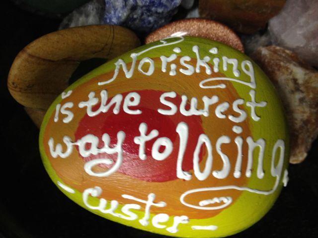 painted rock in middle school classroom, spring 2012 risk