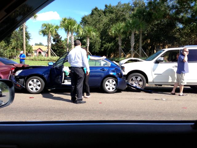 photo of four car pileup