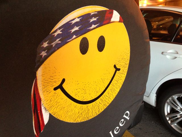 the spare tire cover in a Southfield, Michigan parking garage have a really nice day