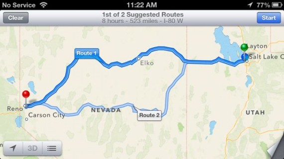 Google maps route Salt lake to Reno