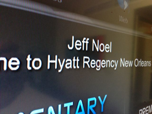 Hyatt Regency surprise welcome on my room TV jeff noel's name on the Hyatt TV was a surprise