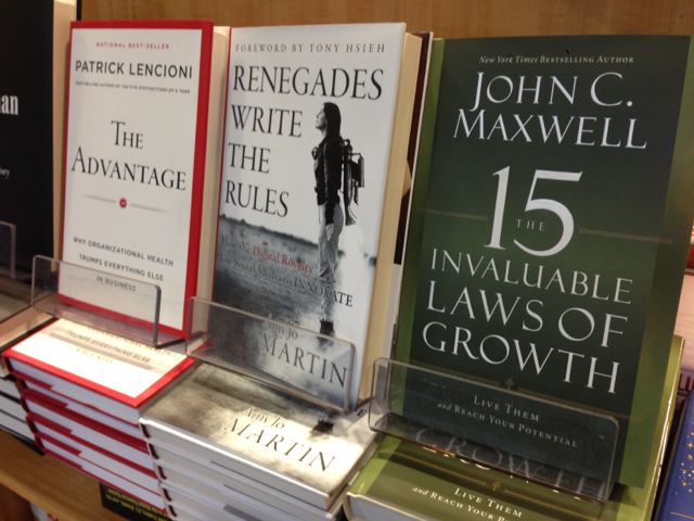 renegades use non-traditional growth opportunities to create a competitive advantage? photo of three best selling leadership books at airport bookstore