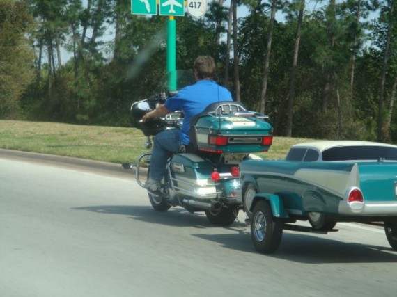 Motorcyclist and unique tow