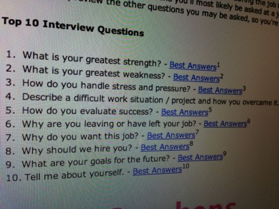 List of top 10 interview questions