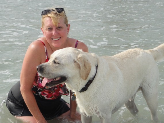 Mom and lab at Florida beach