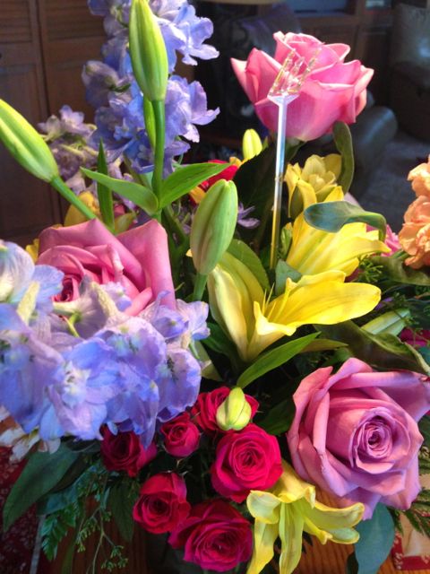 get well flower arrangement on dining room table