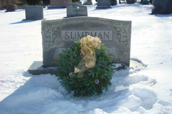 snowy grave stone