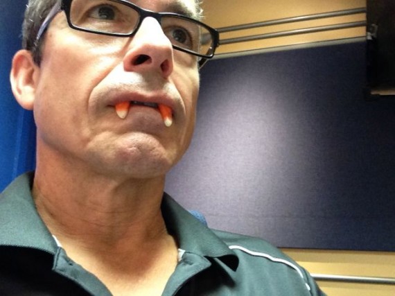 jeff noel with candy corn vampire teeth