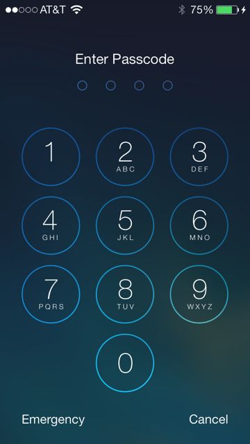 iPhone screen shot of password code