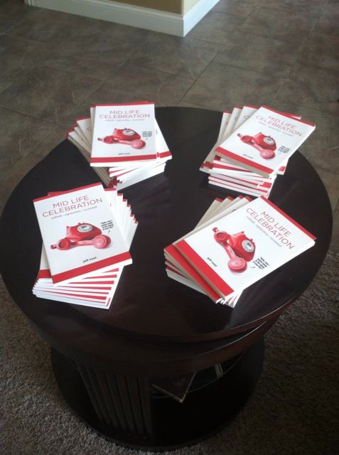 Mid Life Celebration books displayed for book club members