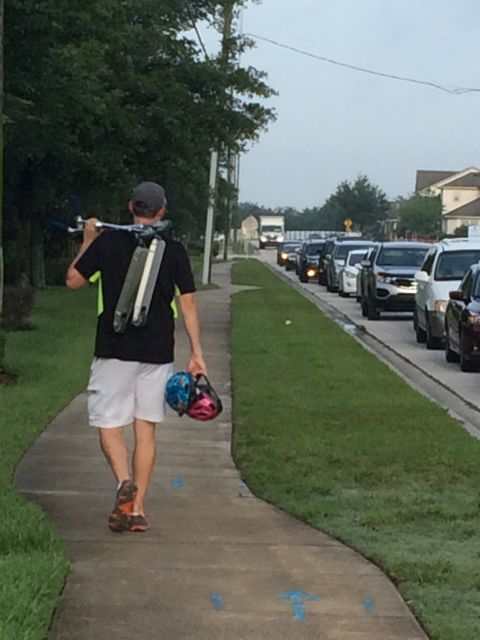 dad walking home after walking kids to school