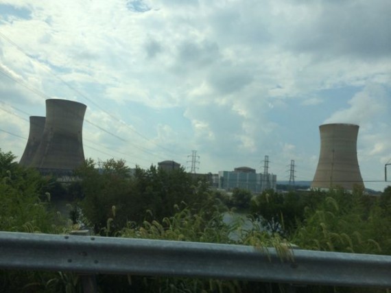 Three Mile Island towers from country road