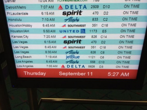 PDX departure status displat board