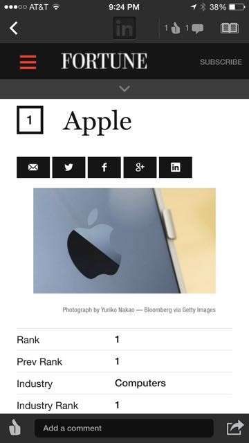 Apple Forbes Most Admired Company