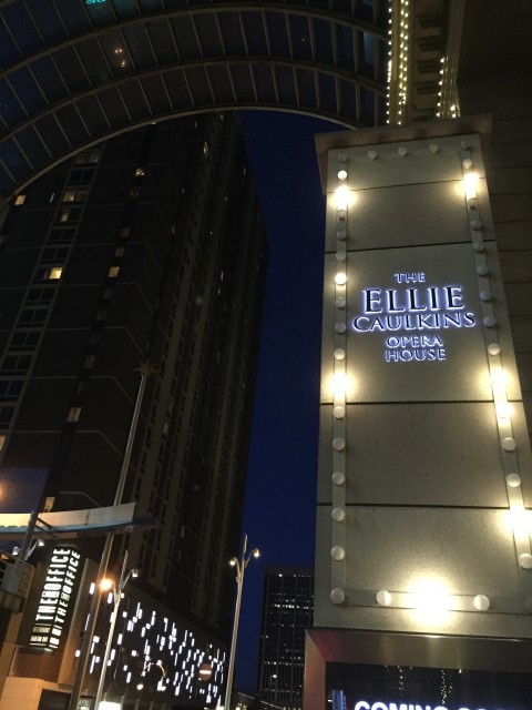 Ellie Caulkins Opera House exterior at night 