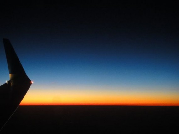 Looking out Jet window at dusk