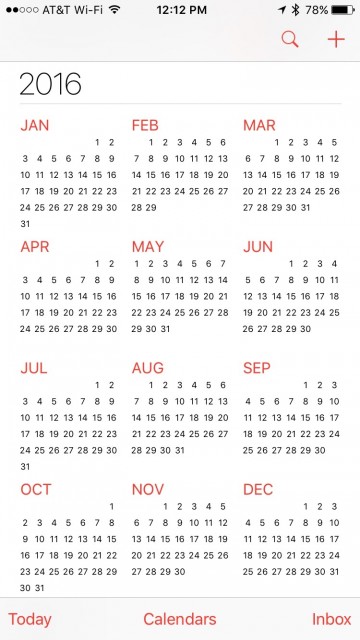 2016 calendar