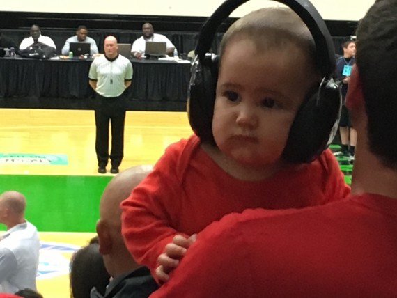 Baby wearing headphones