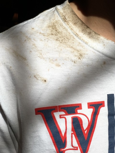 Dirty shirt of a shot putter